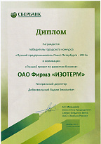 Diploma of the winner of the "The Best Entrepreneur of St. Petersburg 2013" competition, in the category "Best Business Development Project"
