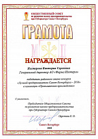 Winner of the "Best Entrepreneur of St. Petersburg - 2018" competition in the "Industrial manufacturing"category 